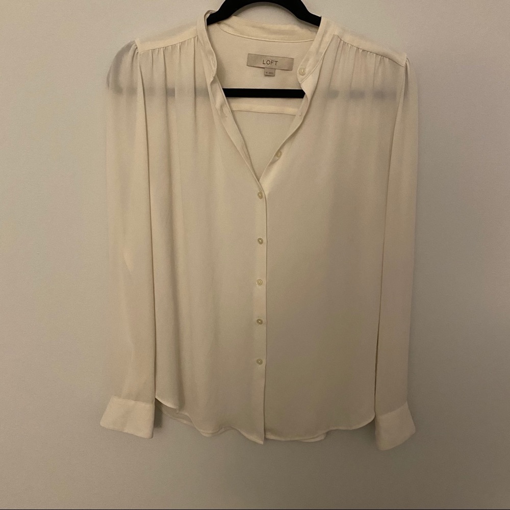 LOFT button down cream white long sleeve blouse